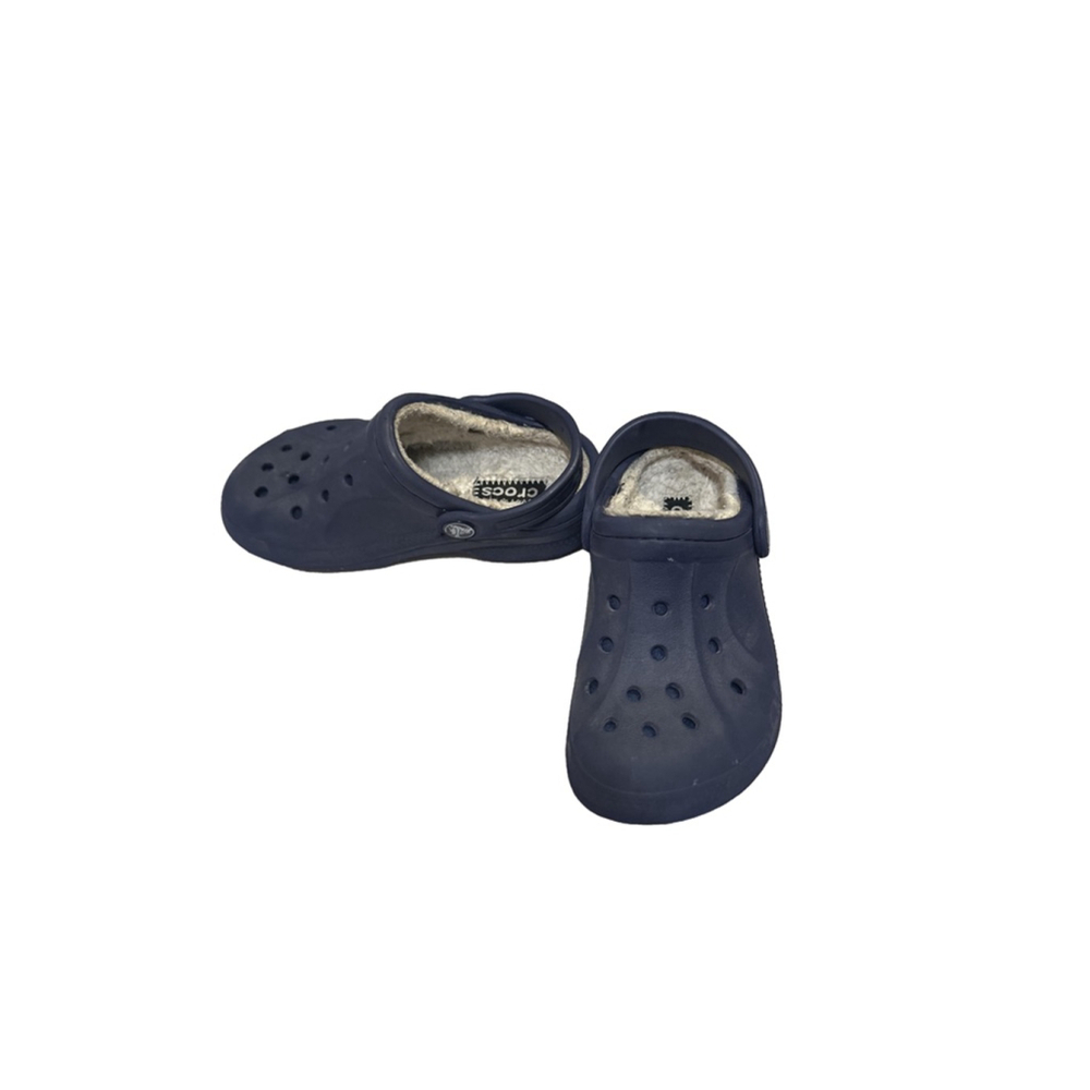Crocs Kids Size 10C-11C Navy Blue and Beige Lined Clogs
